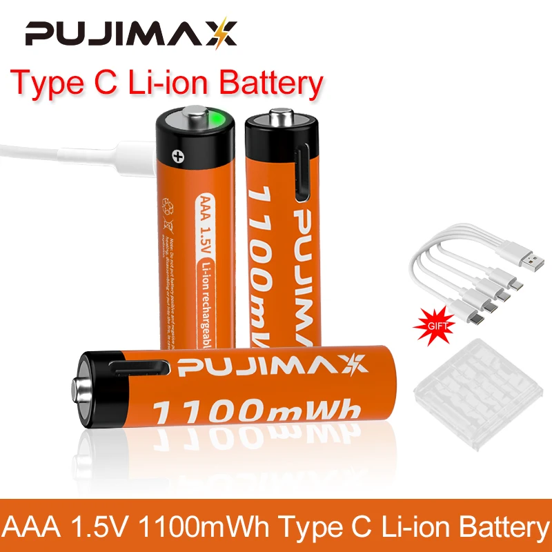 PUJIMAX AAA1.5V 1100mWh USB Type C Rechargeable Li-ion Battery For Electric Toy Remote Control Constant Voltage Charging Durable
PUJIMAX AAA1.5V 1100mWh USB Type C Rechargeable Li-ion Battery For Electric Toy Remote Control Constant Voltage Charging Durable