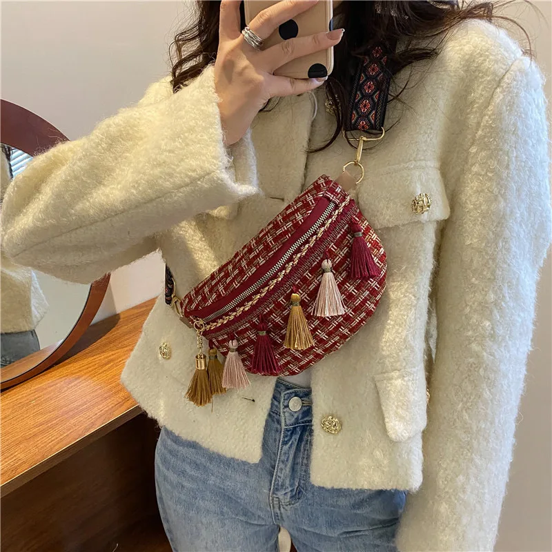 

Women's Handbag Shoulder Bag Literary Chinese Style Chest Bags Simple Fringe Single Women Fashion Texture Fanny Pack