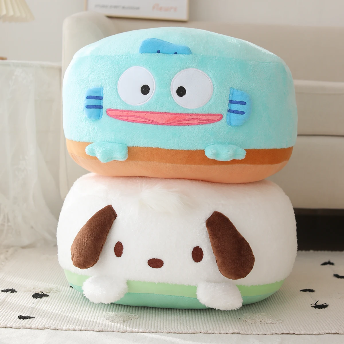 Sanrio Plush My Melody Doll Cute Lovely Lazy Man Sits On A Round Bottom Cushion Kawaii Toys