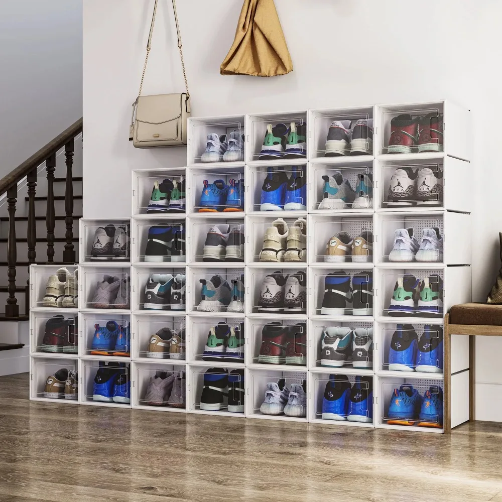 Shoe cabinet, 18 piece sports shoe storage box, large set, white, stackable transparent shoe cabinet
Shoe cabinet, 18 piece sports shoe storage box, large set, white, stackable transparent shoe cabinet