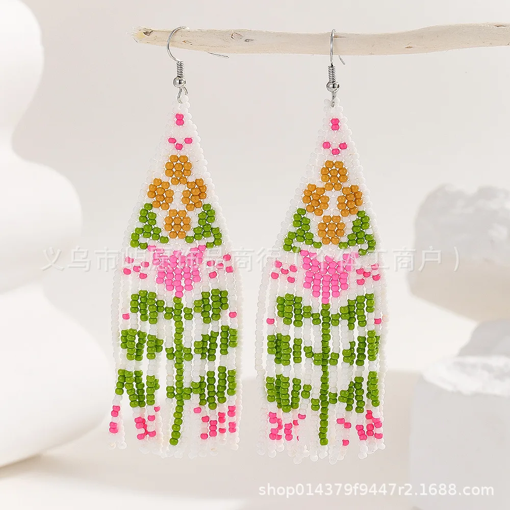 

Rice bead earrings Tassel Flowers Design Originality Geometry Hand knitting Bohemia Alloy Fashion Simple Beaded earrings