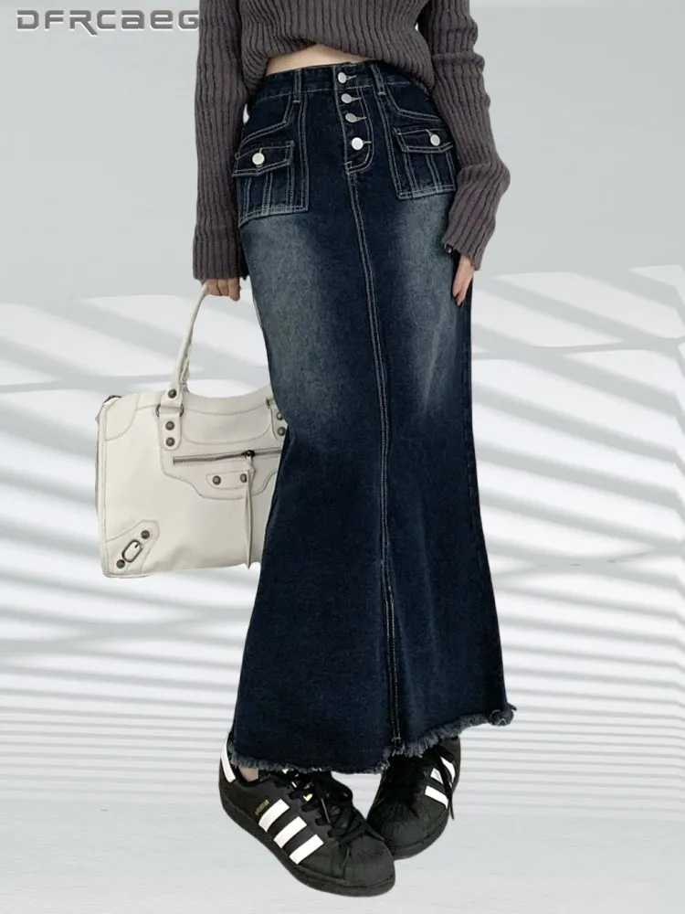 Deep Blue Vintage Summer Denim Maxi Skirt With Button 2023 Streetwear Retro Jeans A-Line Saias Longas Lady
Deep Blue Vintage Summer Denim Maxi Skirt With Button 2023 Streetwear Retro Jeans A-Line Saias Longas Lady