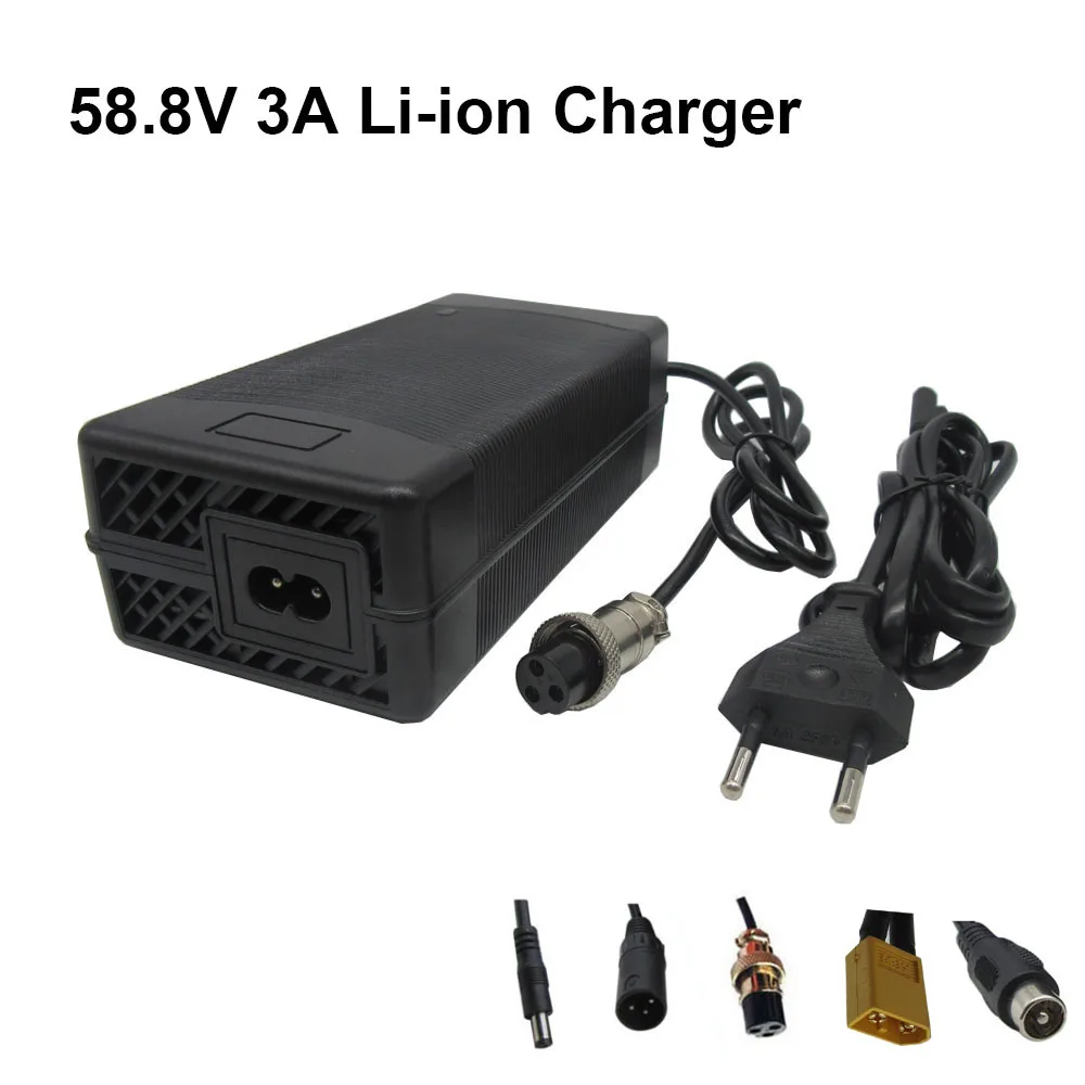 

58.8V 3A Electric Bike Bicycle Lithium E-Bike Charger For 48V 51.8V 52V 14S Li ion Scooter Ebike Battery DC GX16 XLR Connector