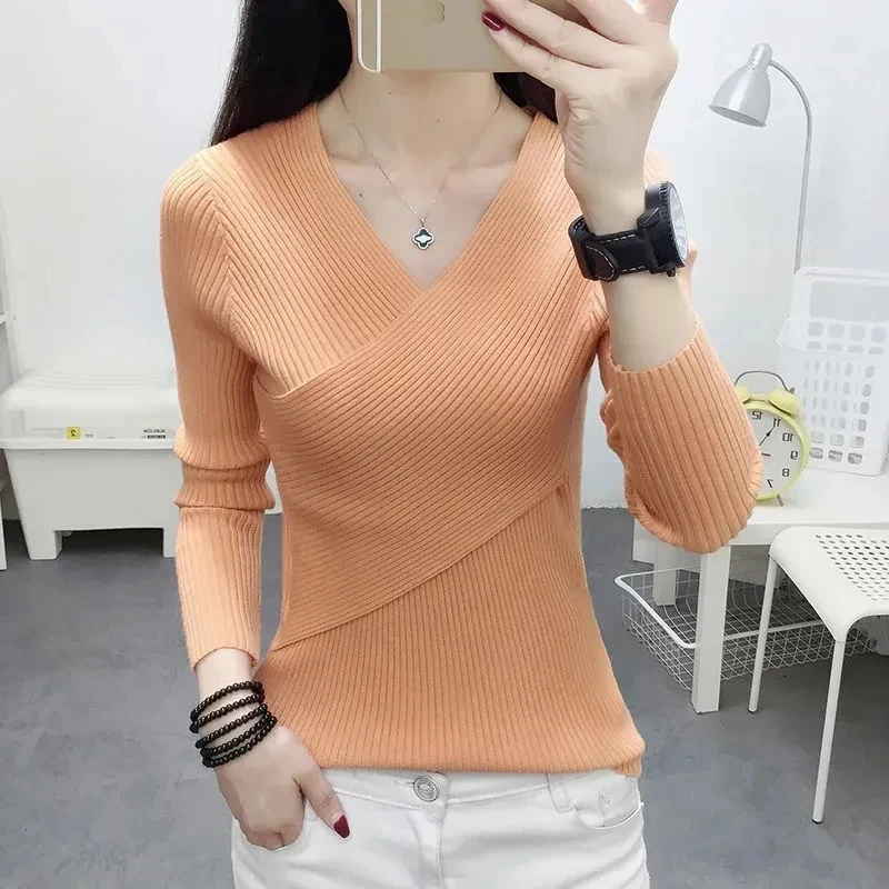 Women Sweater Autumn Knitted Pullovers V-neck Slim Fit Bottoming Shirt Solid Soft Knitwear Jumpers Basic Sweaters
Women Sweater Autumn Knitted Pullovers V-neck Slim Fit Bottoming Shirt Solid Soft Knitwear Jumpers Basic Sweaters