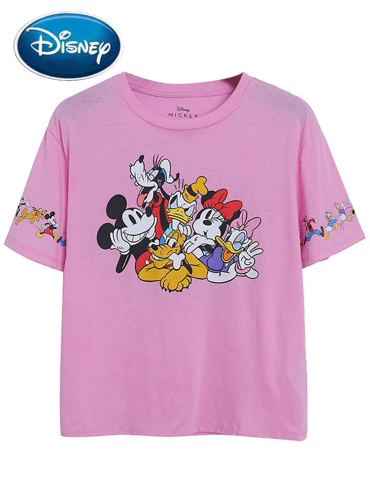 

Disney T-Shirt Sweet Mickey Minnie Mouse Donald Daisy Duck Goofy Pluto Cartoon Print Women O-Neck Pullover Short Sleeve Tee Tops