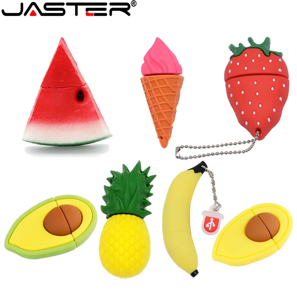 

JASTER Fruit USB Flash Drives 64GB Banana Pen drive 32GB Creative Strawberry Watermelon Memory Stick Avocado Ice Cream Pendrive