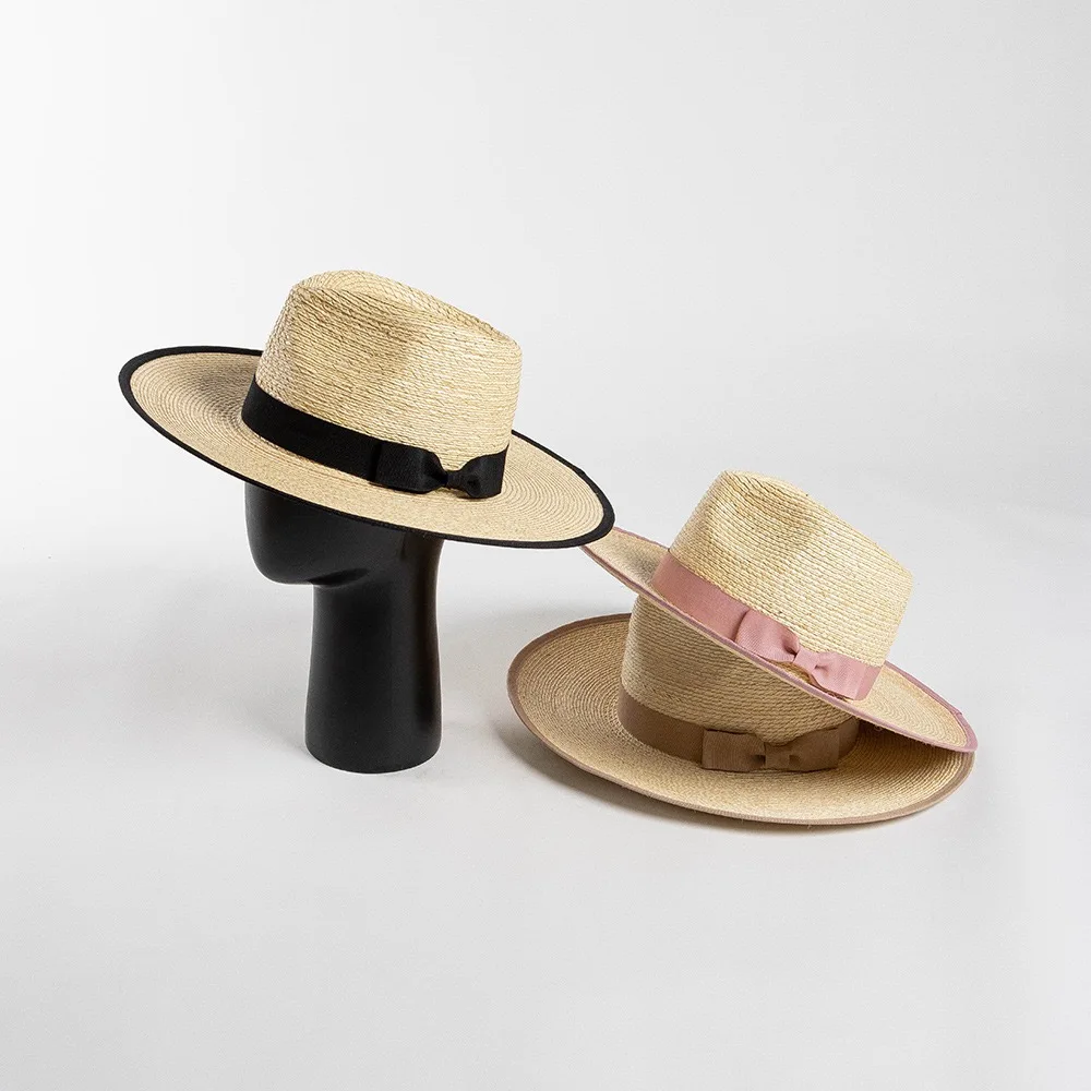 

European And American Fashion Summer Panama Jazz Straw Designer Hats For Women Bow Wide Brim Cap Natural Grass Beach Sun Hat