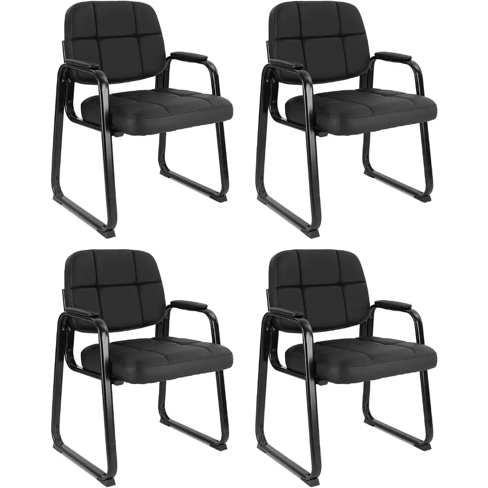 

4 Pack Waiting Room Guest Chair with Bonded Leather Padded Arm Rest for Office Reception and Conference Desk Black