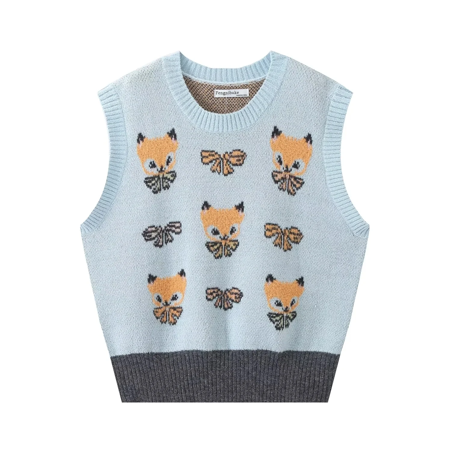 Женский трикотажный жилет с круглым вырезом, без рукавов
Женский трикотажный жилет с круглым вырезом, без рукавов