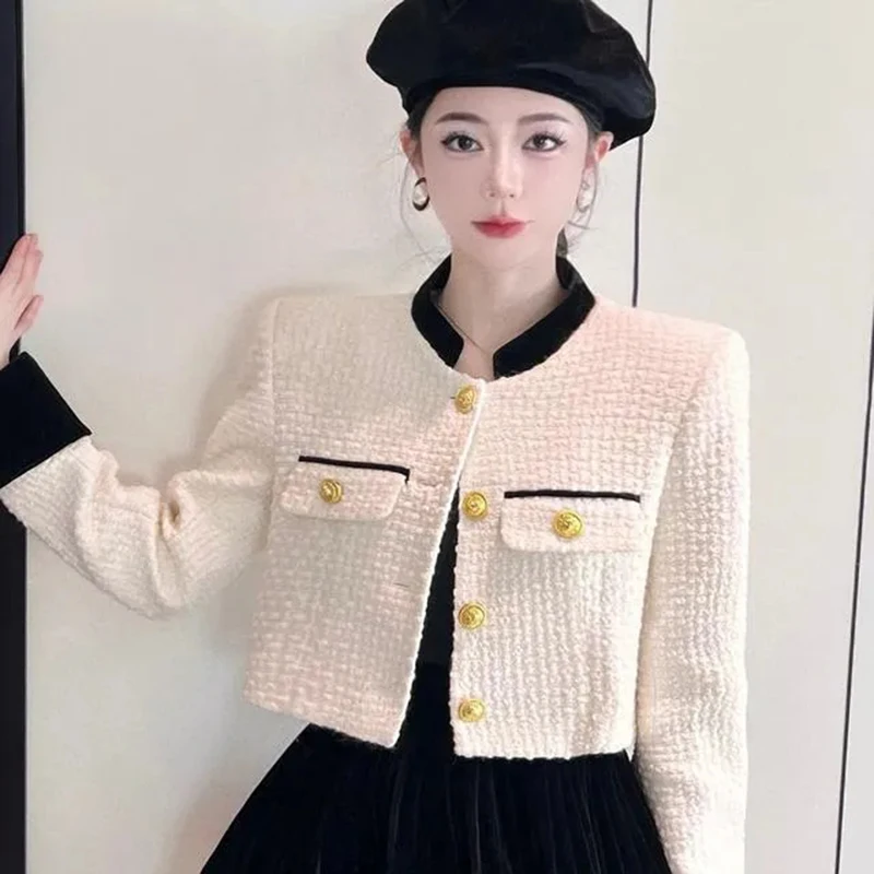 Vintage Cropped Tweed Jacket Women Winter Elegant Thick Blazers Korean Sweet Casual Splicing Coat Streetwear Slim Chic Outerwear
Vintage Cropped Tweed Jacket Women Winter Elegant Thick Blazers Korean Sweet Casual Splicing Coat Streetwear Slim Chic Outerwear
