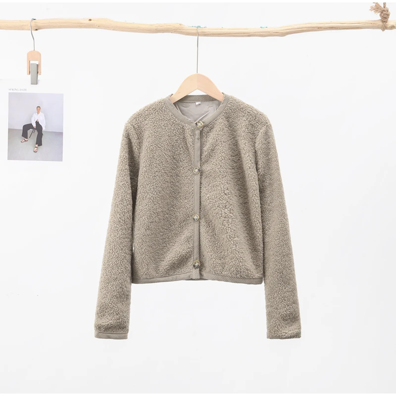 Lamb Wool Women Coat O-neck Long Sleeve Single Breasted Female Short Jacket, Autumn Winter Fashion, Loose Lady Outwear 1 Mallzona S835c48f5c4e74ae0ae9a9fa6dd5179bcO Lamb Wool Women Coat O-neck Long Sleeve Single Breasted Female Short Jacket, Autumn Winter Fashion, Loose Lady Outwear Mallzona