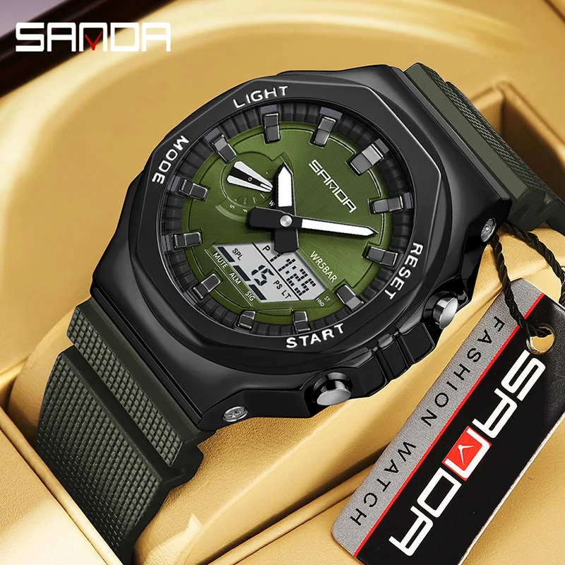 

Sanda 3167 New Product Waterproof Analog Digital Movement Chronograph Sports Clock Luminous Date Week Display Men Wrist Watch