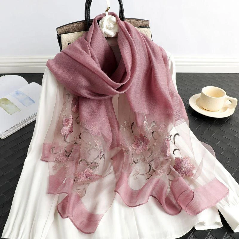 

2023 Silk And Wool-blend Embroidered Scarf Elegant And Versatile Long Shawl Tulle Embellished Women's Scarf