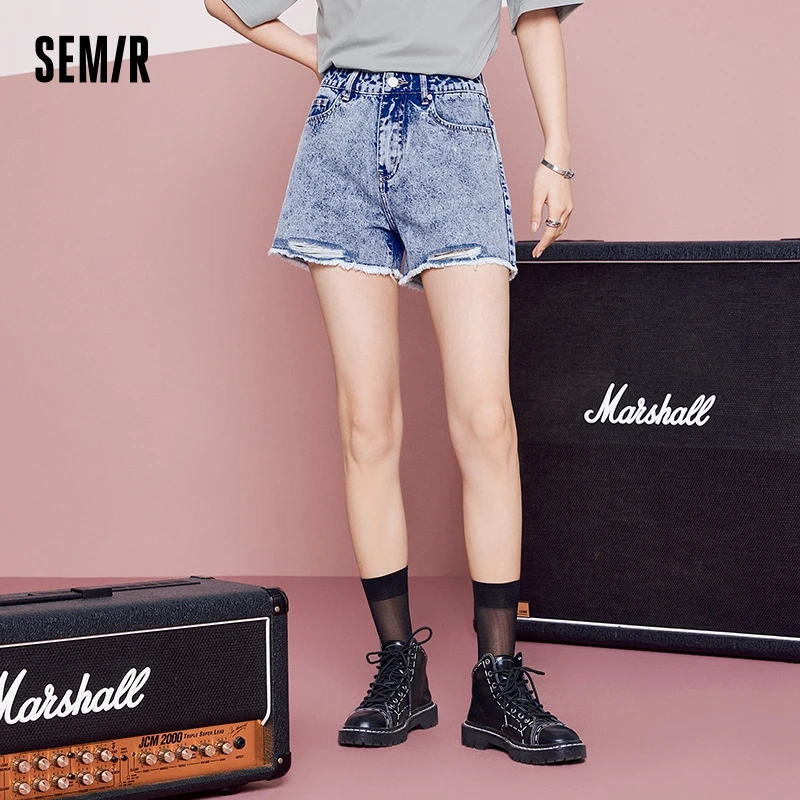 

Semir Denim Jeans Women Distressed Denim Shorts With Frayed Hem 2024 Summer New Vintage And Loose-Fitting Short Pants