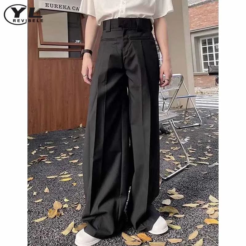 

Брюки-багги мужские с завышенной талией, однотонные прямые штаны в Корейском стиле, винтажные повседневные брюки с широкими штанинами в японском стиле для бега, весна
