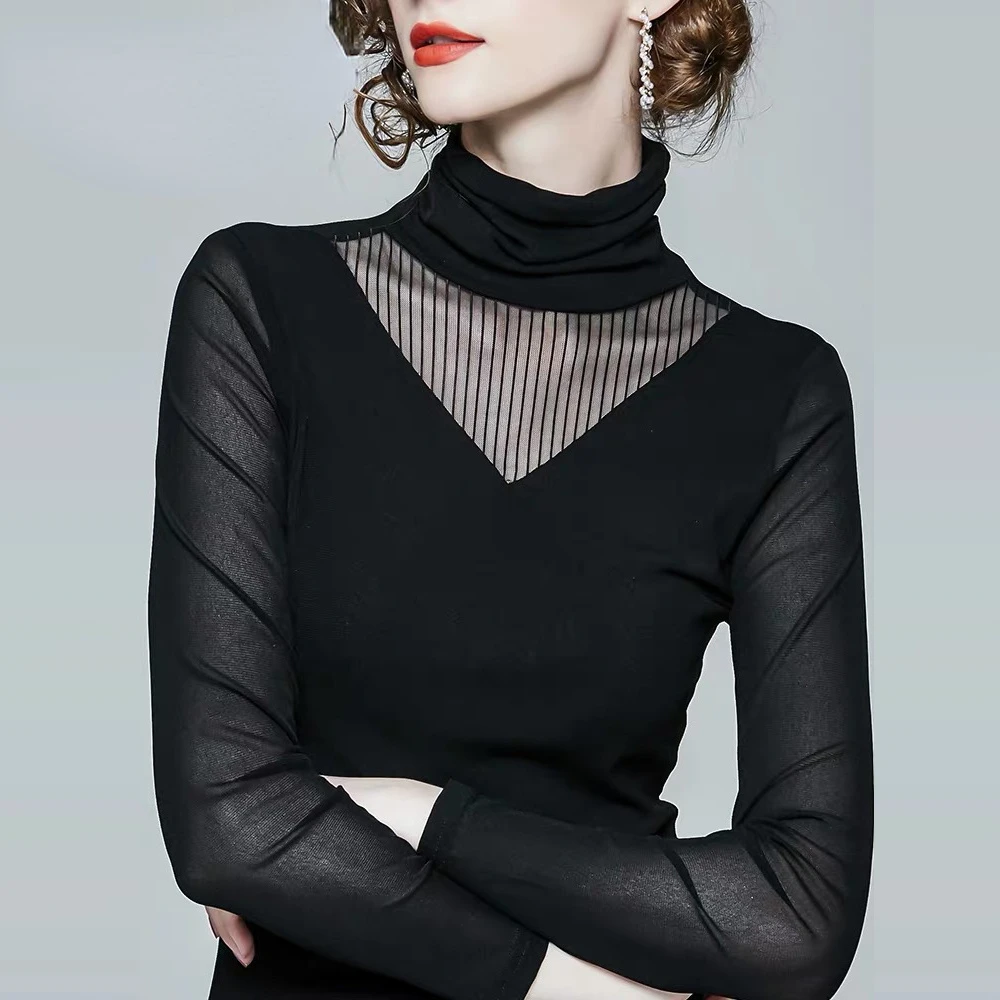 Thin Thick Black High-collar Lace Pullovers Tops Female Autumn Winter New Mesh Long-sleeved Bottoming Blouse Tshirt L-4XL
Thin Thick Black High-collar Lace Pullovers Tops Female Autumn Winter New Mesh Long-sleeved Bottoming Blouse Tshirt L-4XL