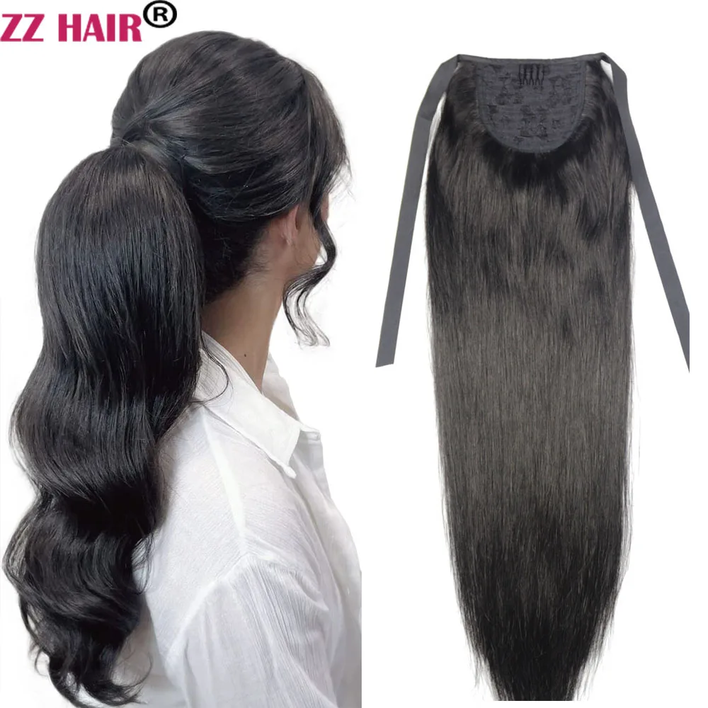 

ZZHAIR 100% Human Remy Hair Extensions 16"-26" Ribbon Ponytail 140g Horsetail Natural Brazilian Straight