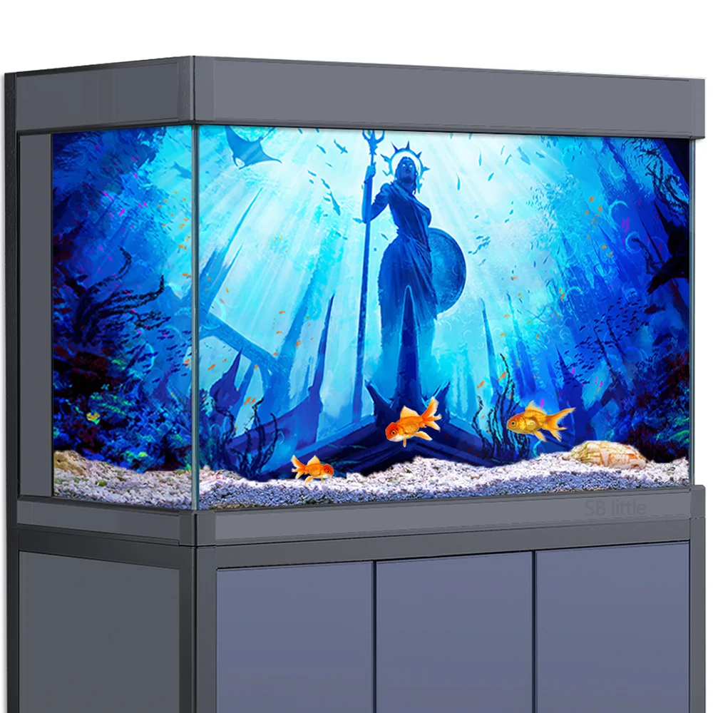 

Aquarium Background Sticker - Underwater Ruins Goddess Statue HD 3D Poster Decoration - for 5-60 Gallon Fish Tanks Reptile Habit