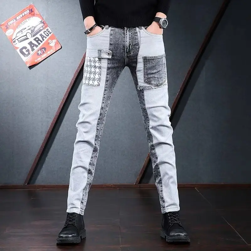 Men’s Light Luxury Street Fashion Patchwork Jeans,Slim-fit Korea Version Color Contrast Denim Pants ,Trendy Casual Jeans Pants;
Men’s Light Luxury Street Fashion Patchwork Jeans,Slim-fit Korea Version Color Contrast Denim Pants ,Trendy Casual Jeans Pants;