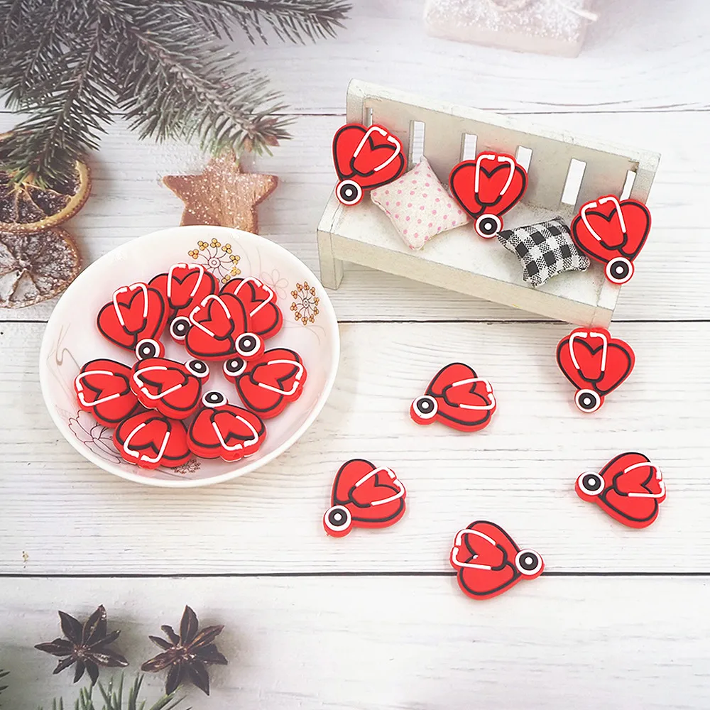 Chenkai 50pcs Heart Shape Stethoscope Beads Silicone Beads BPA Free Teething Infant Chewable Dummy Necklace Pacifier Toy Gift
Chenkai 50pcs Heart Shape Stethoscope Beads Silicone Beads BPA Free Teething Infant Chewable Dummy Necklace Pacifier Toy Gift