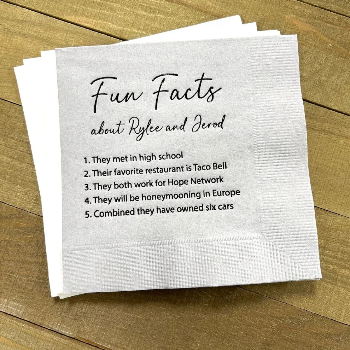 

50pcs Trivia Personalized Napkins Birthday Wedding Trivia Napkins Fun Fact Napkins Beverage Luncheon Dinner and Guest Towels Ava