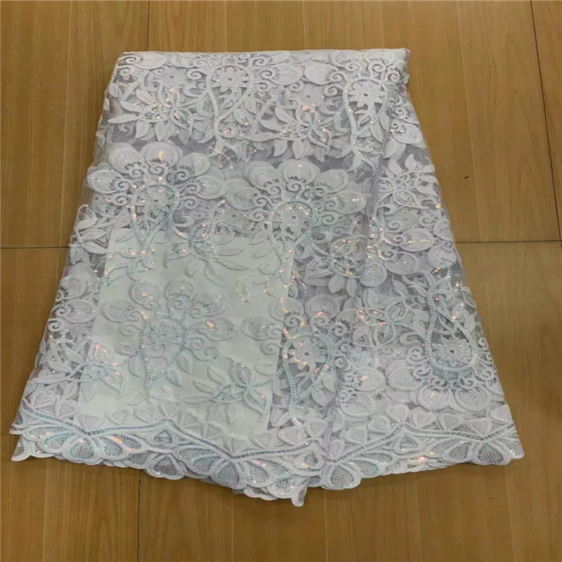

Чистая белая африканская кружевная ткань 2023, высококачественное кружево, нигерийская кружевная ткань с блестками, французская молочная шелковая ткань для свадебного платья