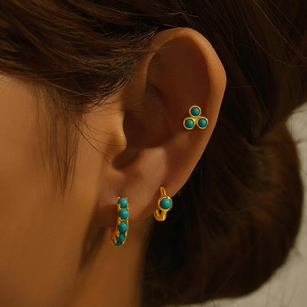 

CANNER 3-Piece Set Turquoise Piercing Earrings European American Simple S925 Sterling Silver Classic Set Earrings For Women