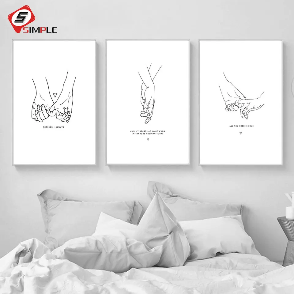 

Holding Hands Canvas Poster Prints Modern Wall Art Painting Minimalist Abstract Line Heart Nordic Decoration Pictures Home Decor