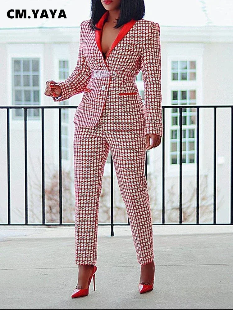 

FANAN Elegant Houndstooth Blazer Suit and Pants Two 2Piece Set for Women 2023 Autumn Winter Classic OL Street Outfit Tracksuit