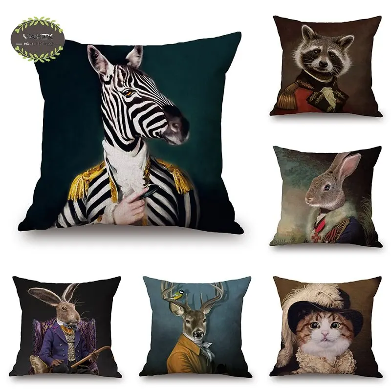 

Nordic Fashion Animal Pillow Case Rabbit Zebra Giraffe Elephant Deer Pug Horse Cushion Cover Peachskin Sofa Decor Pillowcases