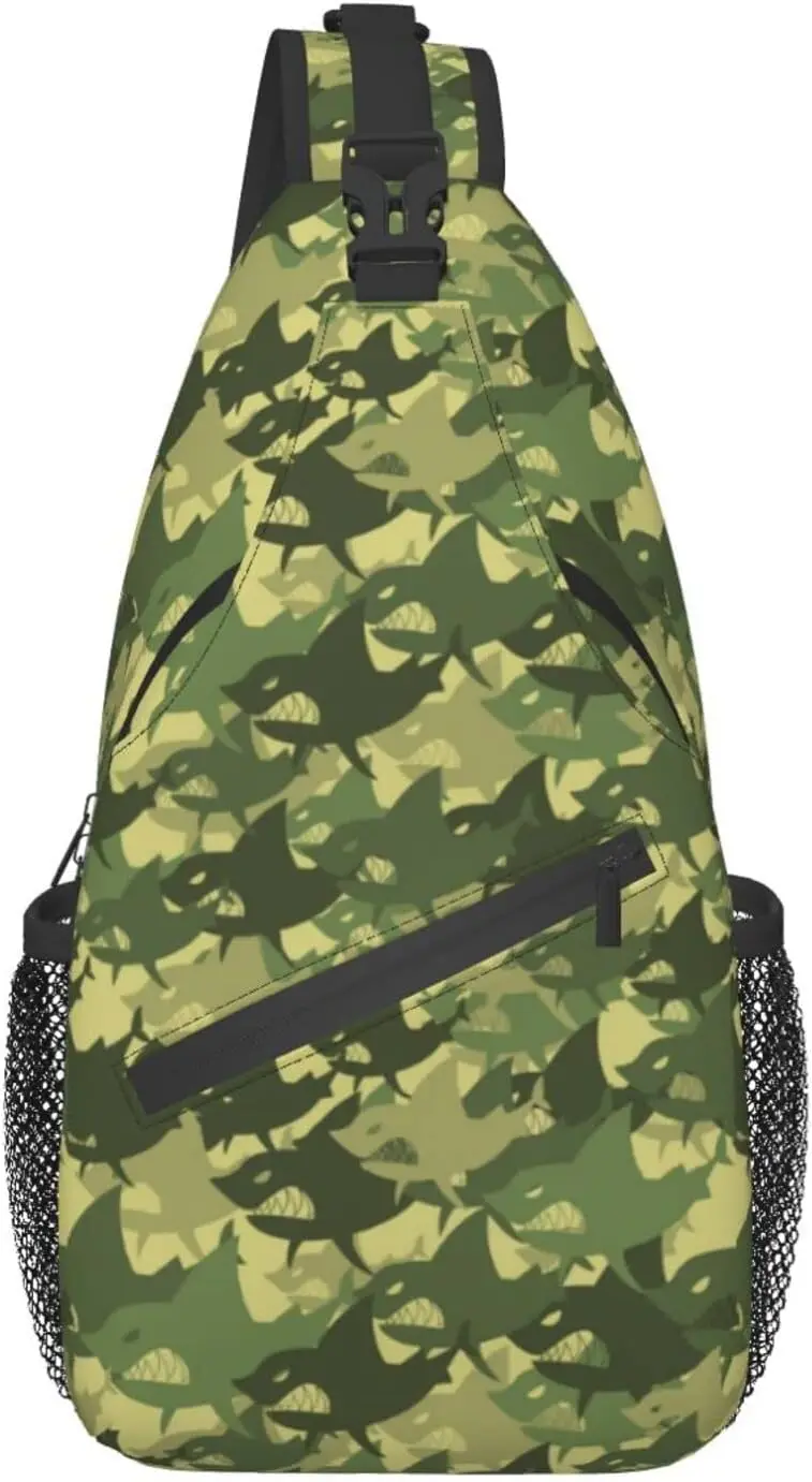 

Camo Shark Sling Bag Animal Crossbody Chest Daypack Casual Backpack Women Shoulder Bag for Travel Picnic Polyester Unisex Casual