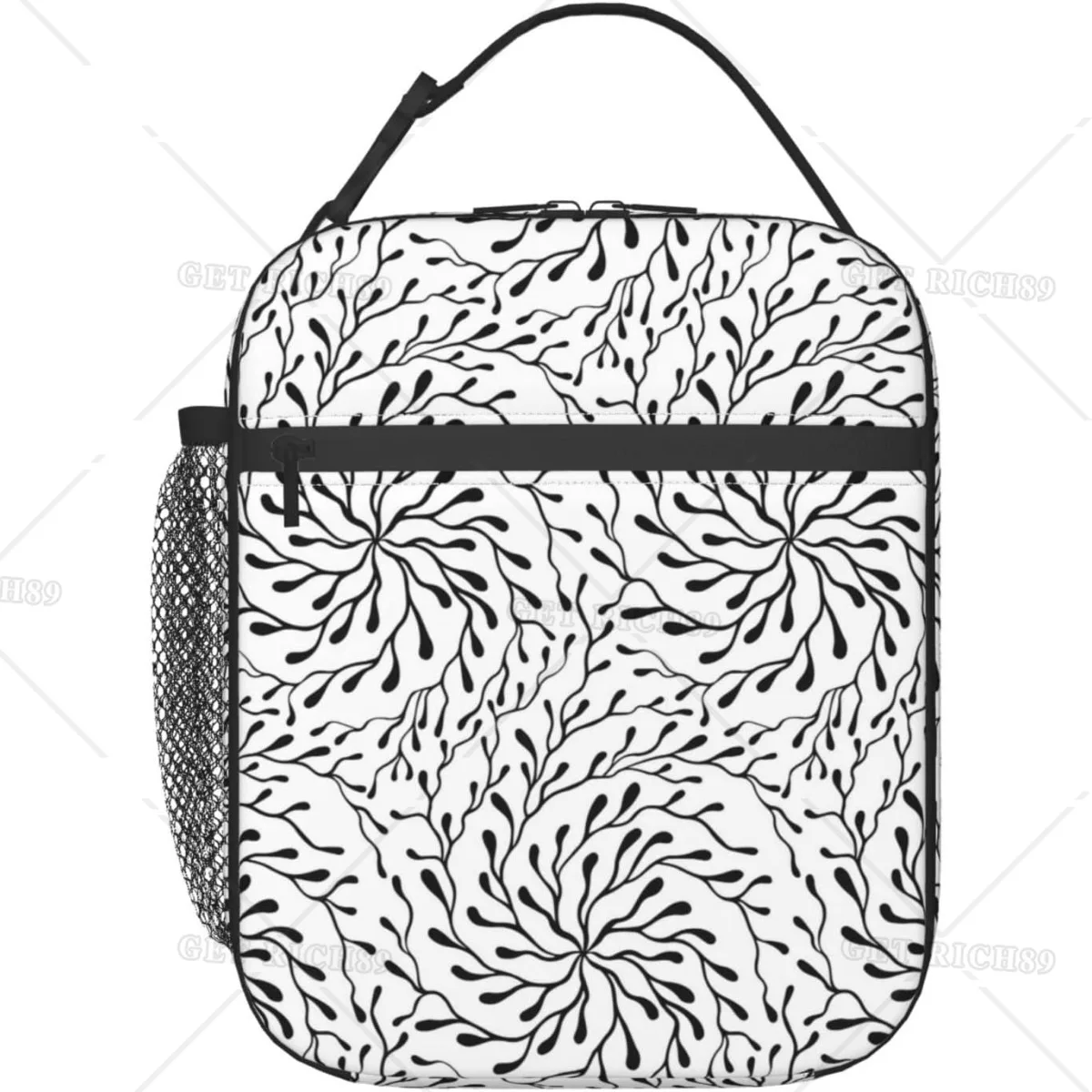 

Hand Drawn Doodle Abstract Black and White Portable Lunch Bag for Women/Men Insulated Reusable Lunch Box for Office Work School