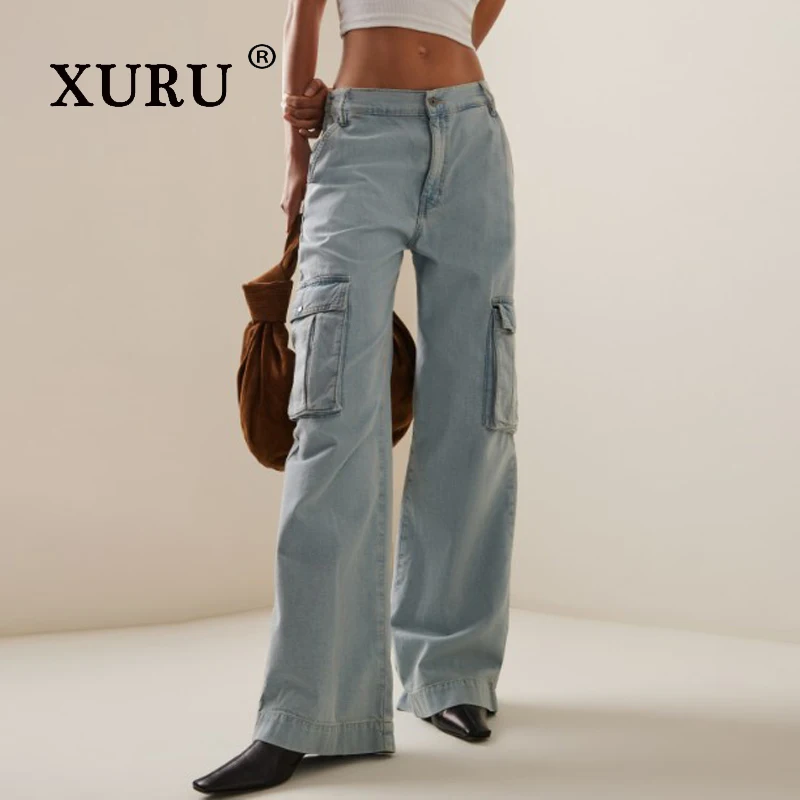 

XURU-Europe and The United States New High-waisted Versatile Jeans Women's, Straight Pants Wide-leg Long Jeans N3-140704