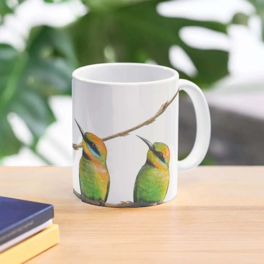 

Rainbow Bee-Eaters Watercolour Design - White Background Coffee Mug Glass Cups Breakfast Mug