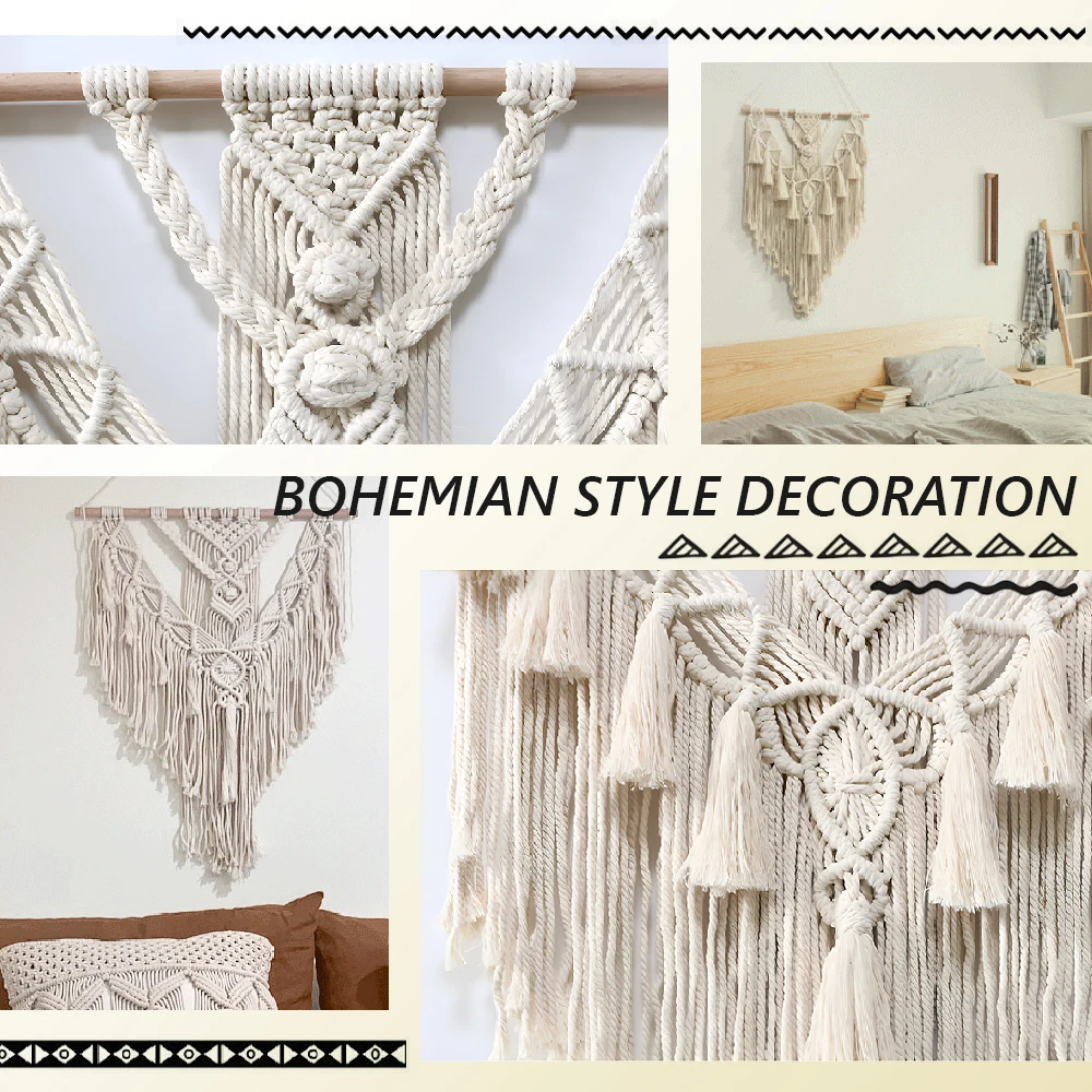 Creamy-White Macrame Wall Tapestry - Handwoven Bohemian Cotton Art Decor 4 S837a8c1fc7ab4ca4afbcd82bacc23bcfJ