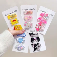 3pcs Kuromi HairClips Cartoon Kawaii Sanrio Hello Kitty Cinnamoroll Kid Barrettes Hair Accessories Hairpins Cute Girl Heart Gift
