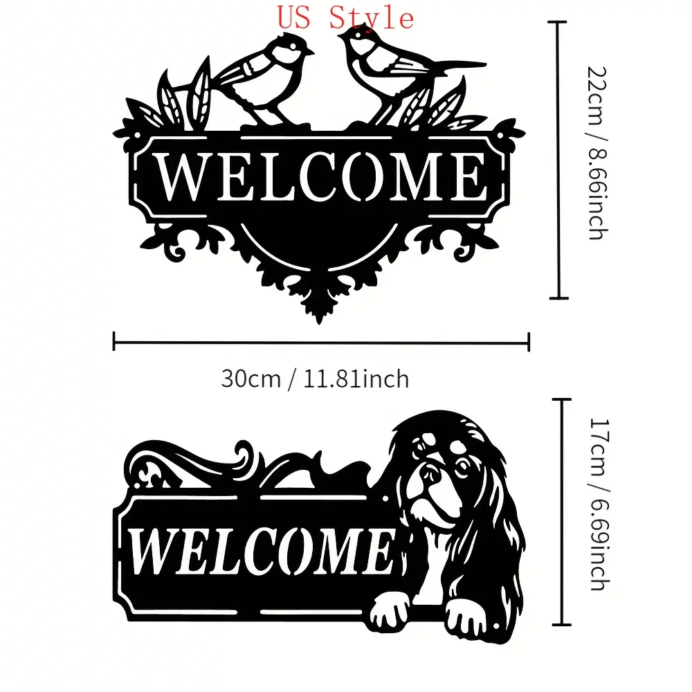 

Welcome Metal Sign for Front Door Dogs Birds Welcome Metal SignWall Hanging Art Home Decor Scene Decoration Background Garden Ho