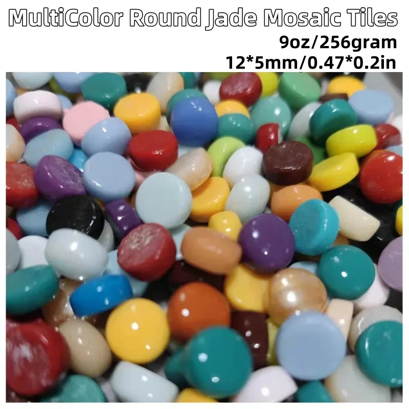 

9oz/256g(Approx. 176pcs) Round Glaze Jade Mosaic Tiles 12*5mm/0.47*0.2in DIY Craft Tile Mosaic Making Cylinder Materials