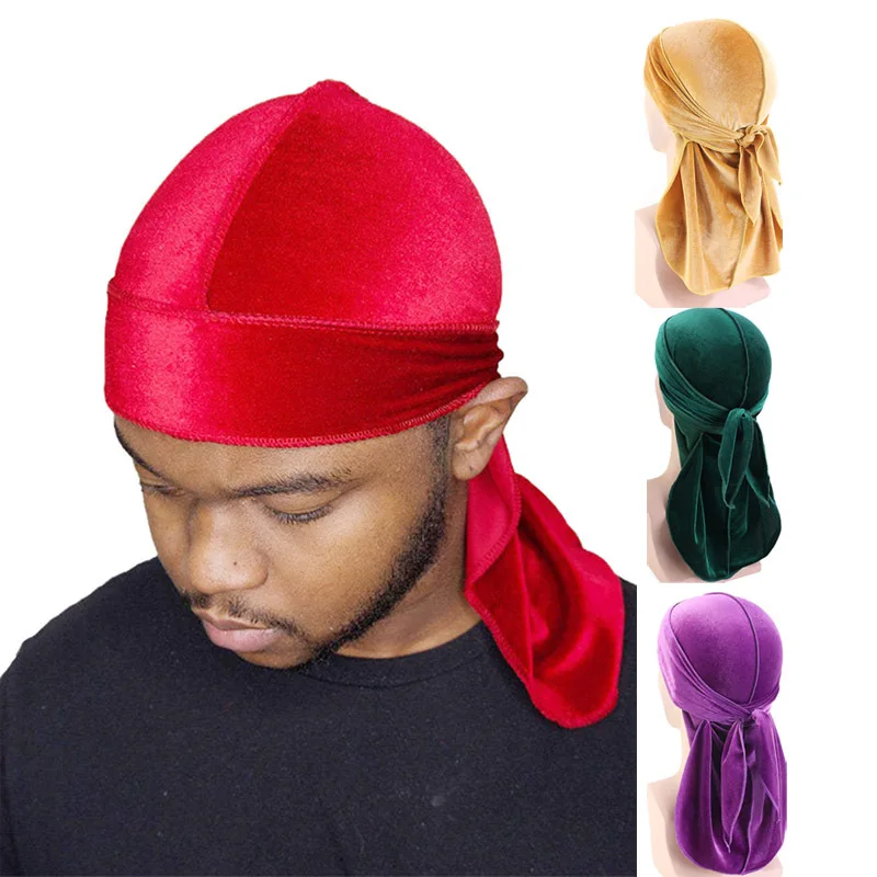 

New Unisex Long Men Women Velvet Breathable Bandana Hat Durag do doo du rag long tail headwrap chemo cap Hip-hop Pirate Hat