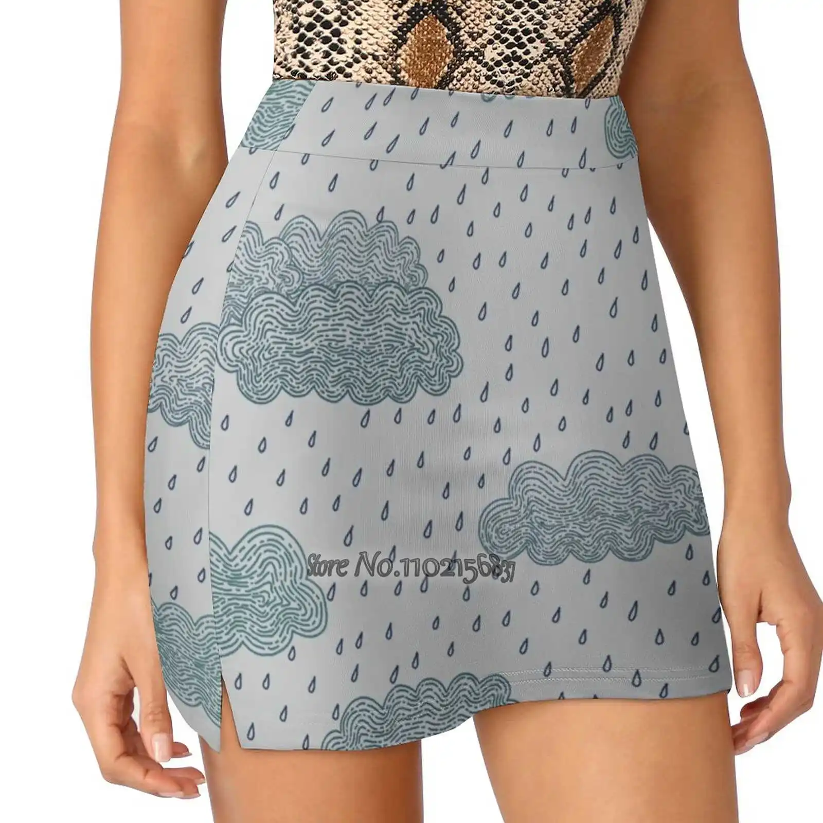 

Storm Clouds Blues Women Mini Skirt Two Layers With Pocket Skirts Sport Fitness Running Skorts Storm Weather Rain Clouds