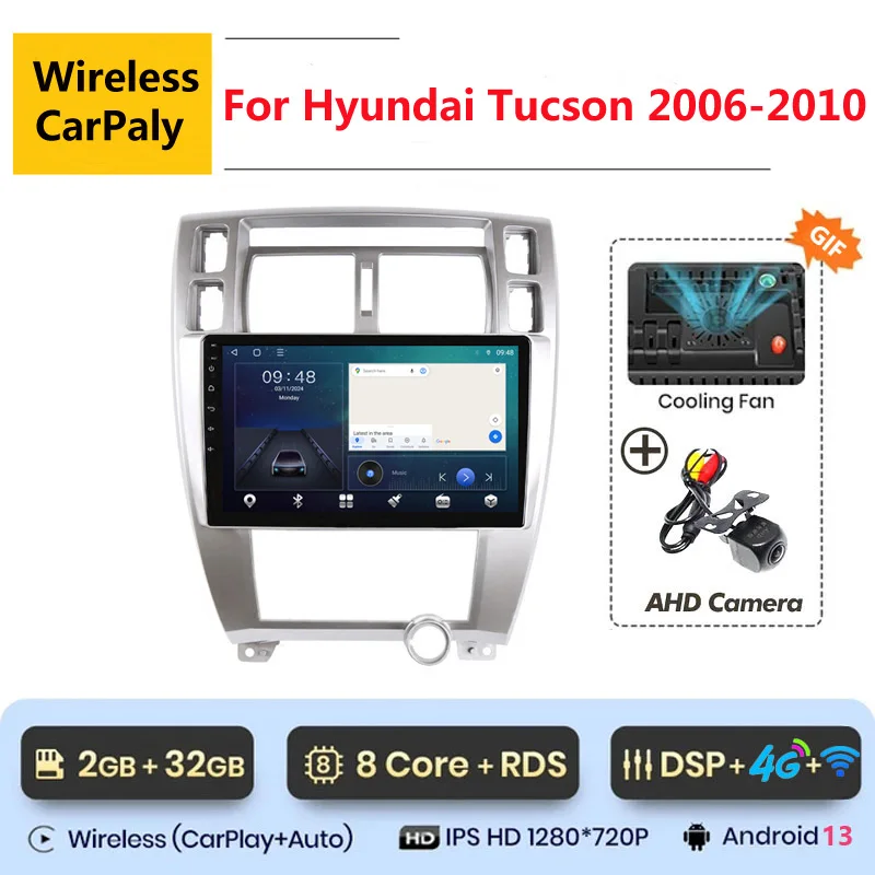 

Мультимедийная магнитола для Hyundai Tucson, мультимедийный видеоплеер с 8-ядерным процессором, Android 13, GPS-Навигатором, DVD, для Hyundai Tucson 2004, 2005, 2006 - 2009