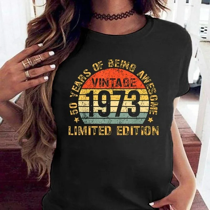 T Shirt for Women Vintage 1973 50 Years of Being Awesome Limited Edition T-Shirt Women Summer T Shirt Women Tees Harajuku Shirts
T Shirt for Women Vintage 1973 50 Years of Being Awesome Limited Edition T-Shirt Women Summer T Shirt Women Tees Harajuku Shirts