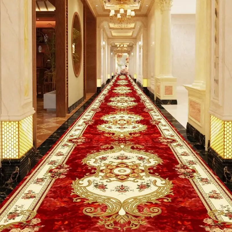 

Luxury European Style Lobby Corridor Carpets Hallway Long Strip Area Carpet Aisle Wedding Red Area Rugs Home Entrance Decor Mat