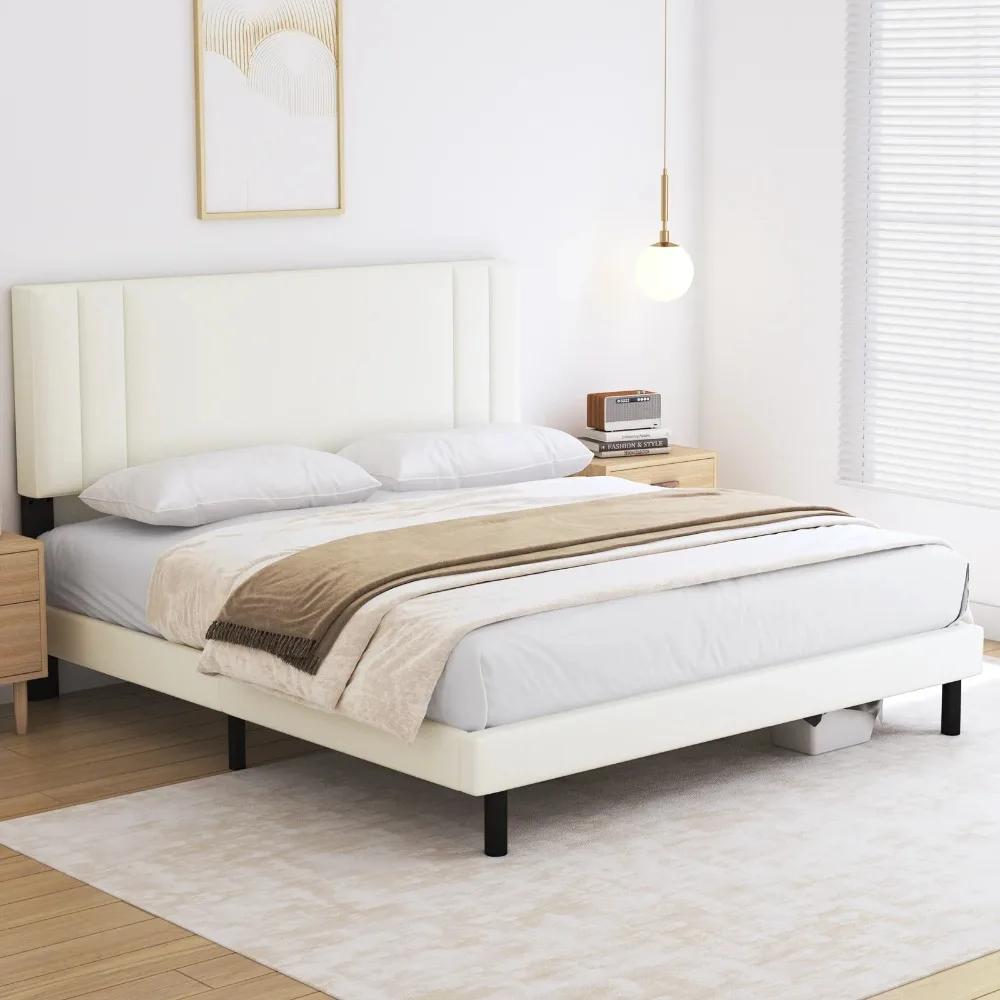 Queen Bed Frame,Queen Size Platform Bed Frames with Fabric Upholstered Headboard,No Box Spring Needed,Beige
Queen Bed Frame,Queen Size Platform Bed Frames with Fabric Upholstered Headboard,No Box Spring Needed,Beige