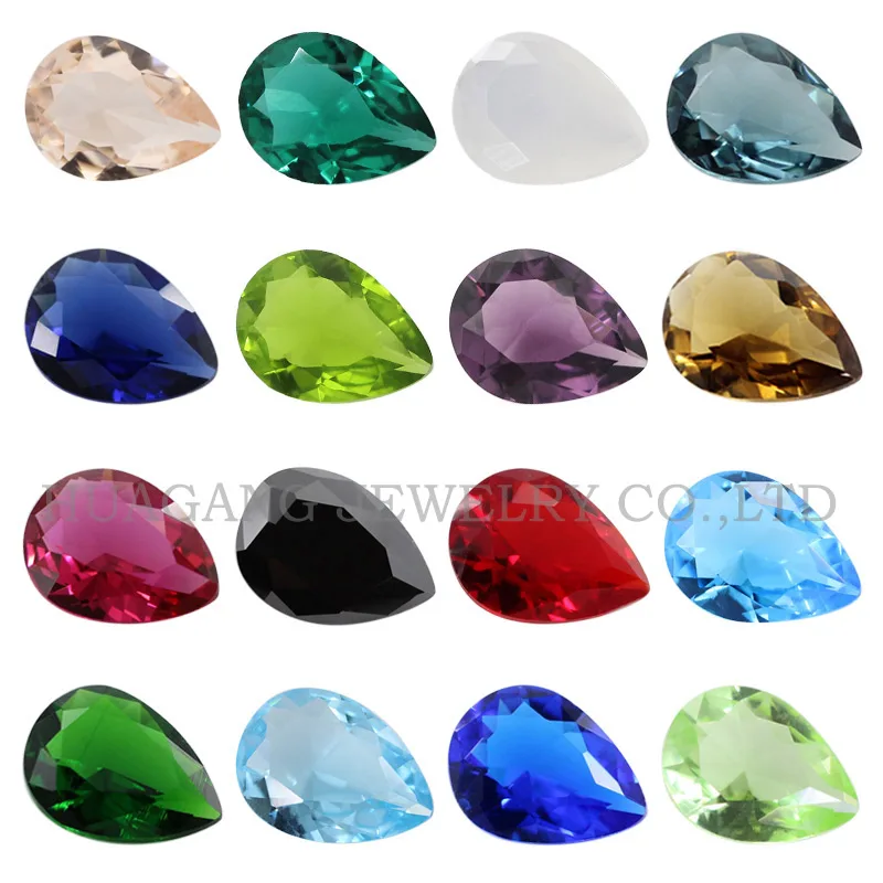 

Glass beads 3*4~13*18mm Various Color Loose Stone Pear Shape Machine Cut Glass Synthetic GemStone For Jewelry