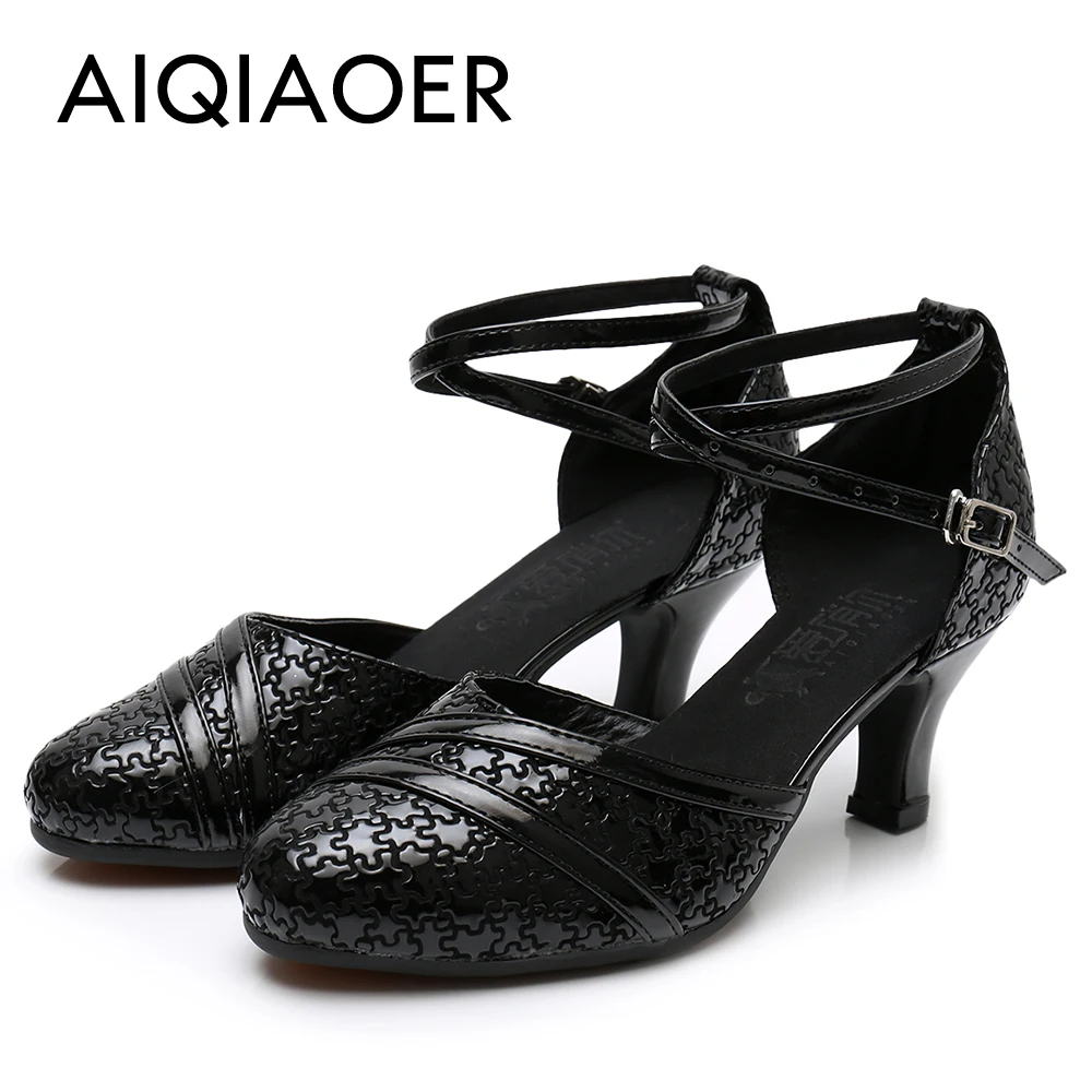 

Cowhide Black Latin Dancing Shoes for Ladies, High Heels, Rubber Sole, Social Dancing, Salsa, Jazz, Tango, Winter