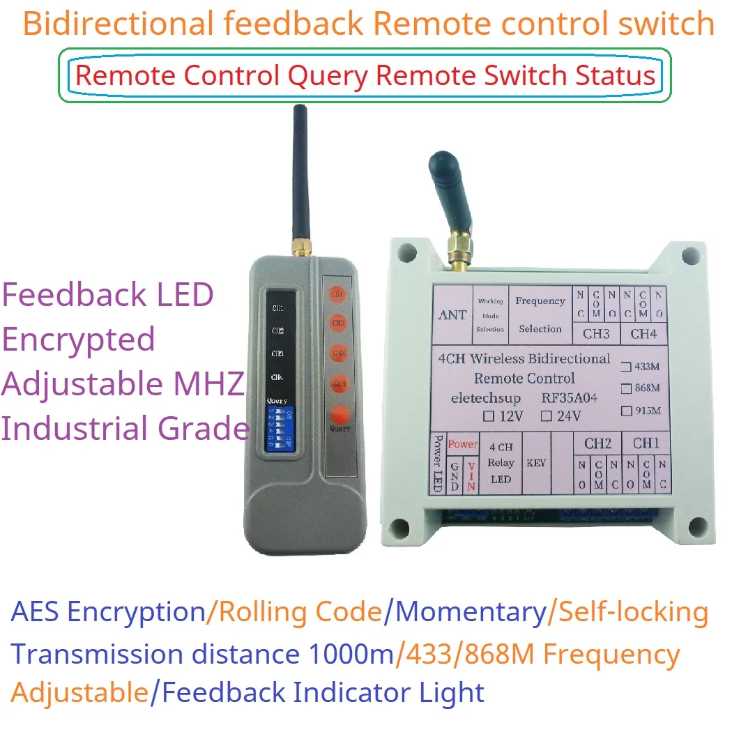 

Wireless Bidirectional Remote Control 433M 868M Feedback AES Rolling Code for Gating Crane Garage Door Industrial Manufacturing
