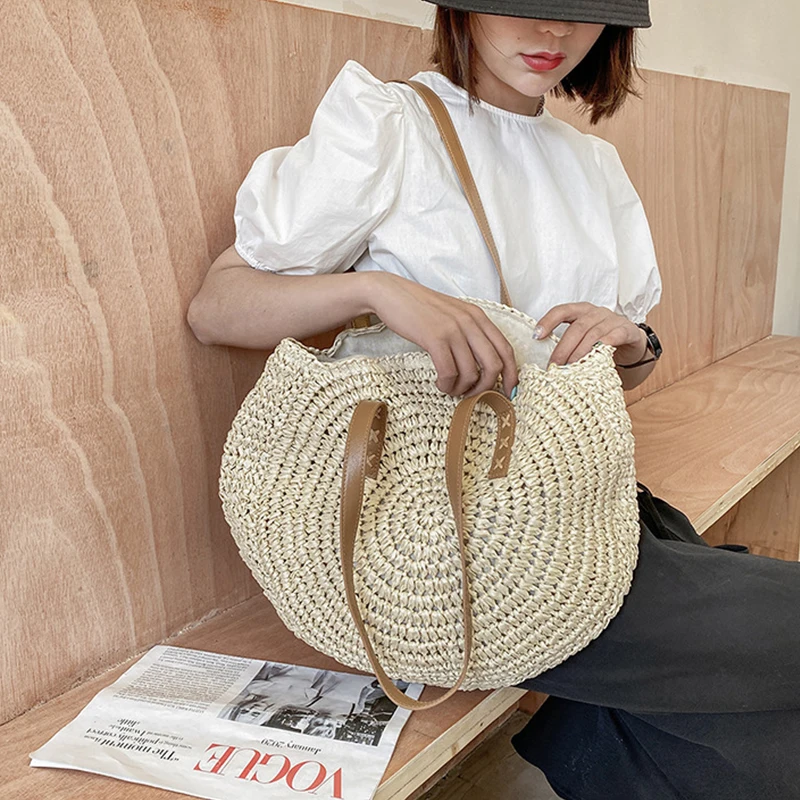 Round Woven Straw Beach Bag - Travel Tote 17 S8394cfef020c49b793cb73f8dcb397f6z