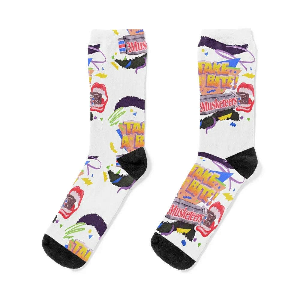 

80's 3 Musketeers Take A Bite Vintage Mars Brand Socks funny gifts Men's Crossfit Socks For Man Women's