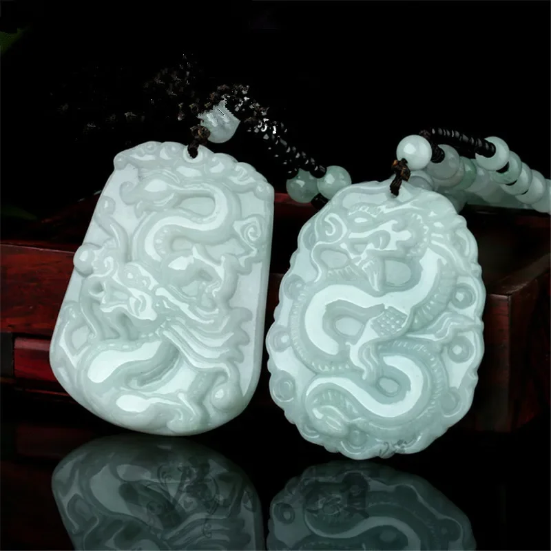 

Natural Emerald Zodiac Dragon Jade Pendant Necklace Charm Jewellery Fashion Hand-Carved Man Woman Luck Amulet New Sweater Chain